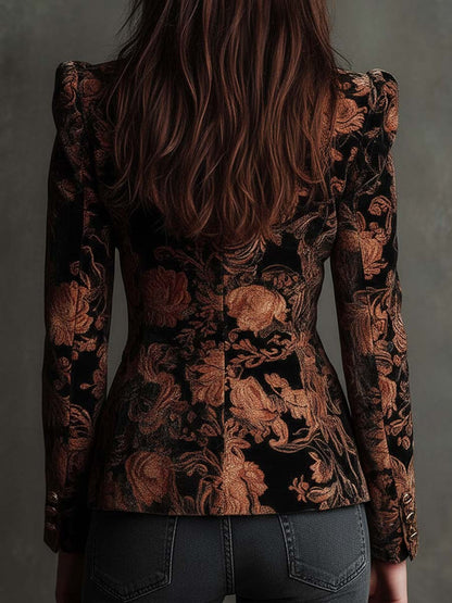 Bertille | Black and Bronze Floral Print Tailored Blazer