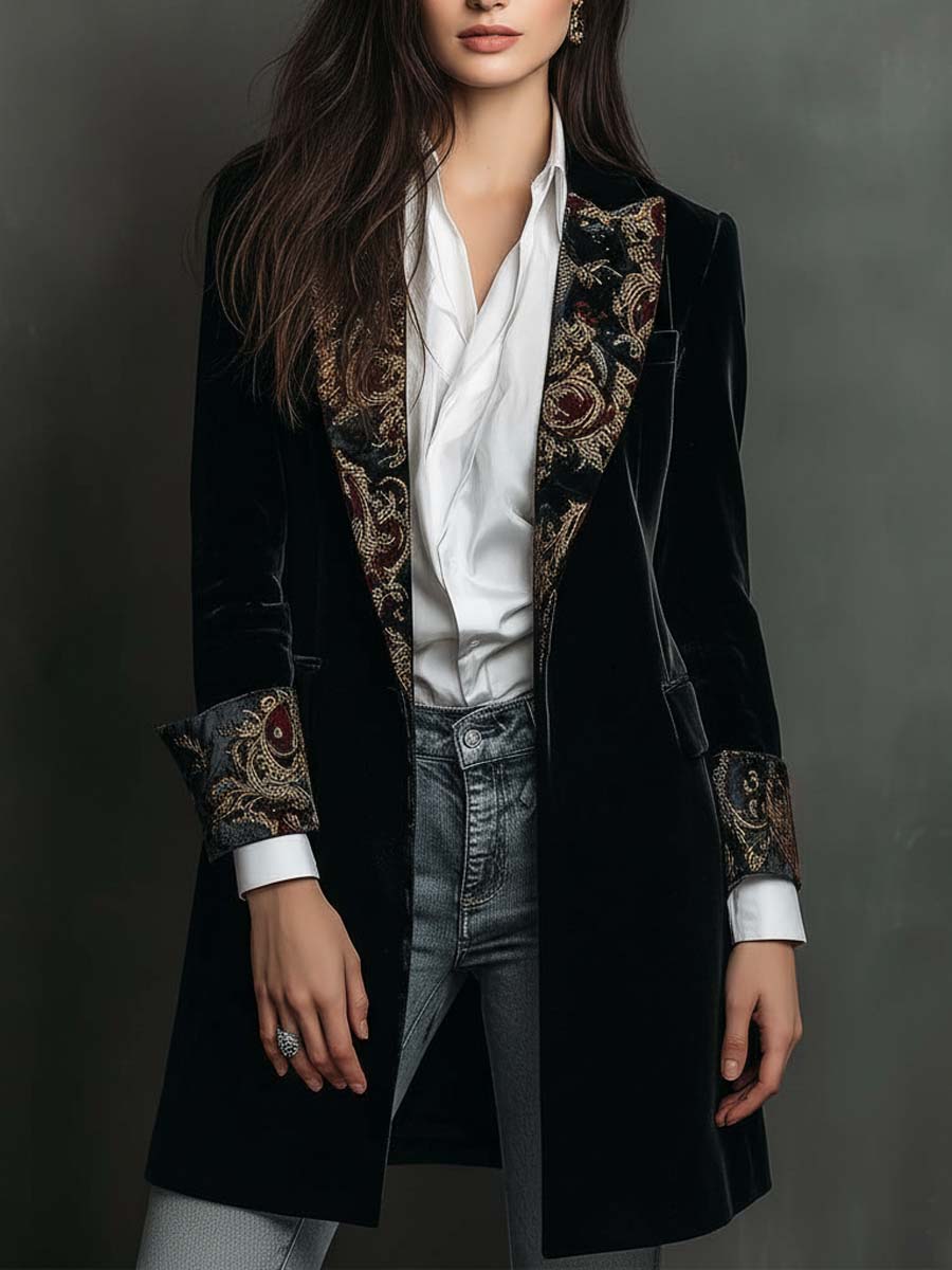 Léontine | Fitted Baroque Print Black Blazer