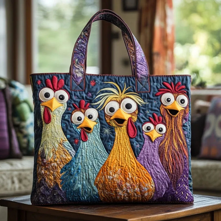 Handmade Bag Five Colourful Hens