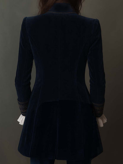 Athénaïs | Vintage Navy Blue Embroidered Long Jacket